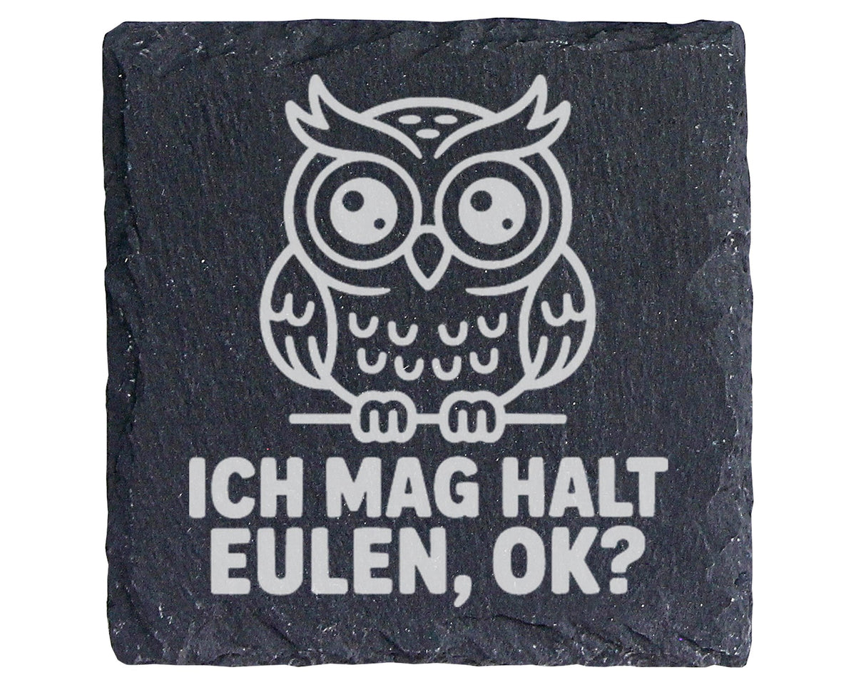 Schiefer Untersetzer Eule Ich Mag Halt Eulen Ok - Geschenk für Eulenli – Bild 1