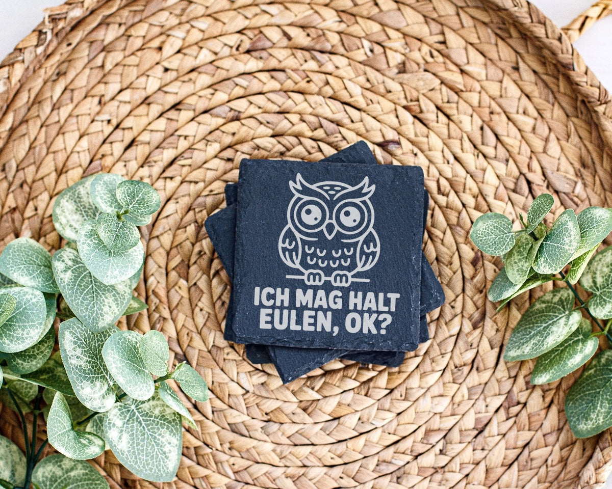 Schiefer Untersetzer Eule Ich Mag Halt Eulen Ok - Geschenk für Eulenli – Bild 3