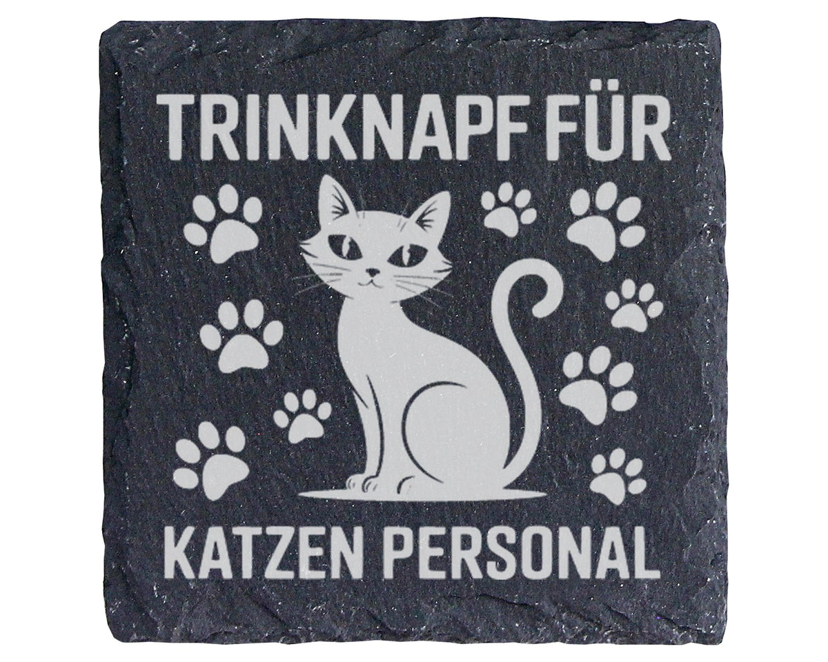 Schiefer Untersetzer Katze Trinknapf Katzenpersonal - Lustiges Geschen – Bild 1