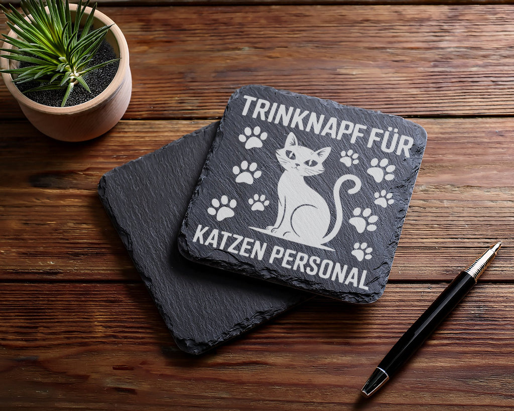 Schiefer Untersetzer Katze Trinknapf Katzenpersonal - Lustiges Geschen – Bild 5