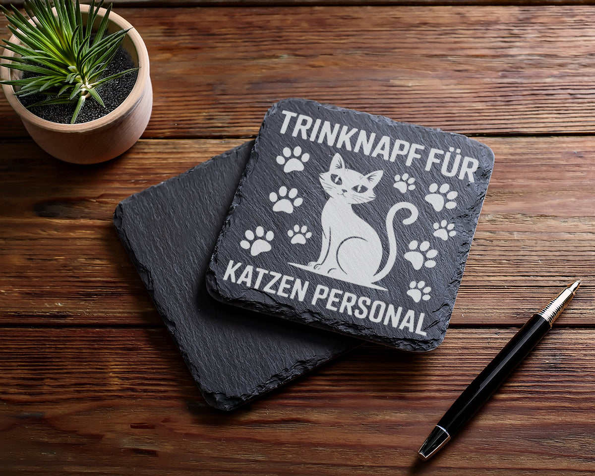 Schiefer Untersetzer Katze Trinknapf Katzenpersonal - Lustiges Geschen – Bild 5
