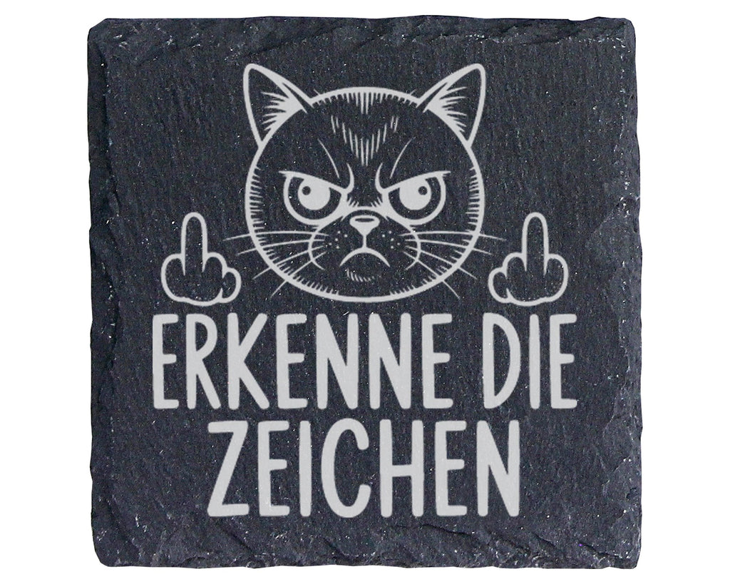 Schiefer Untersetzer Katze Erkenne Die Zeichen Mittelfinger - Lustiges – Bild 1