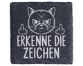 Schiefer Untersetzer Katze Erkenne Die Zeichen Mittelfinger - Lustiges – Bild 1