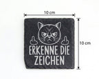 Schiefer Untersetzer Katze Erkenne Die Zeichen Mittelfinger - Lustiges – Bild 4