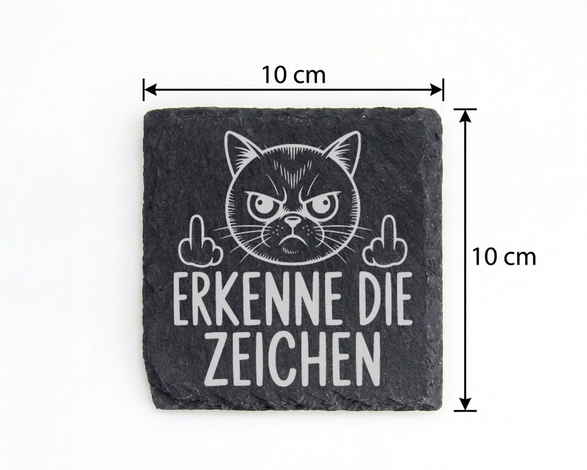 Schiefer Untersetzer Katze Erkenne Die Zeichen Mittelfinger - Lustiges – Bild 4