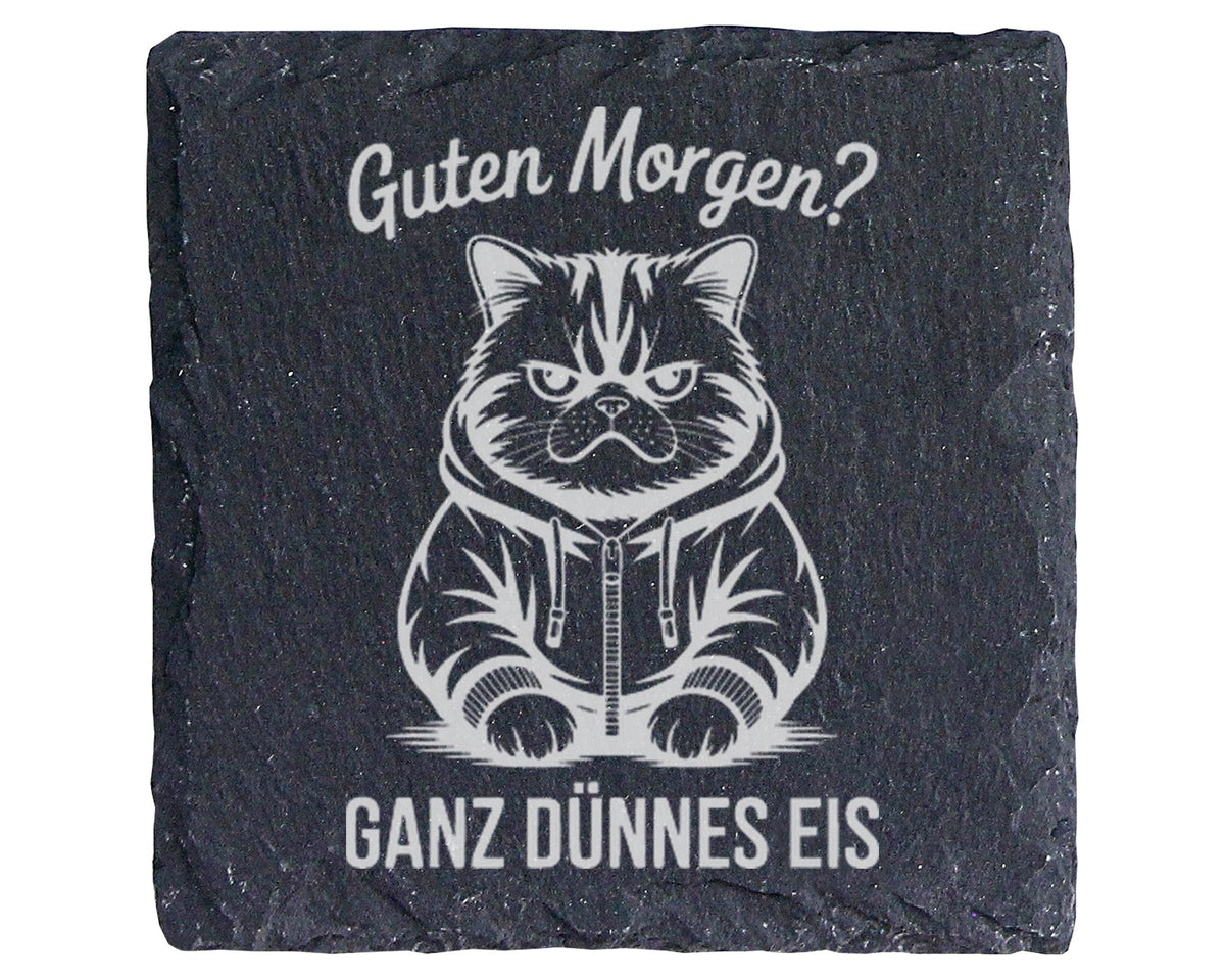 Schiefer Untersetzer Katze Guten Morgen Ganz Dünnes Eis - Lustiges Ges – Bild 1