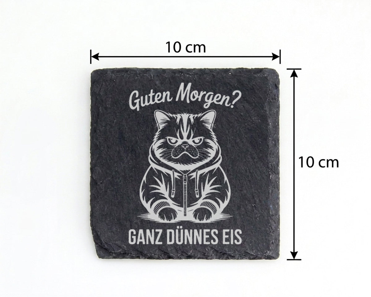 Schiefer Untersetzer Katze Guten Morgen Ganz Dünnes Eis - Lustiges Ges – Bild 4