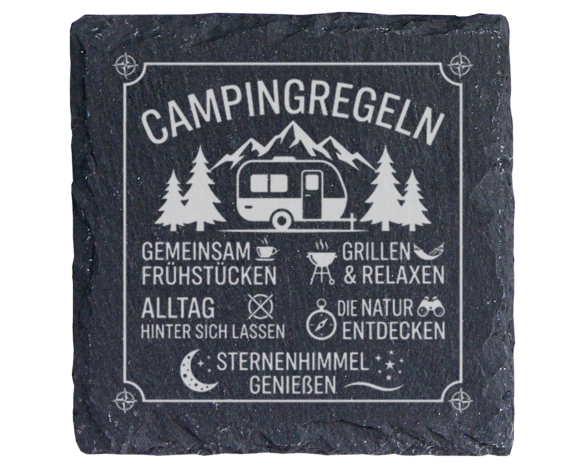 Schiefertafel Untersetzer Campingregeln Geschenk für Wohnwagen Besitze – Bild 1