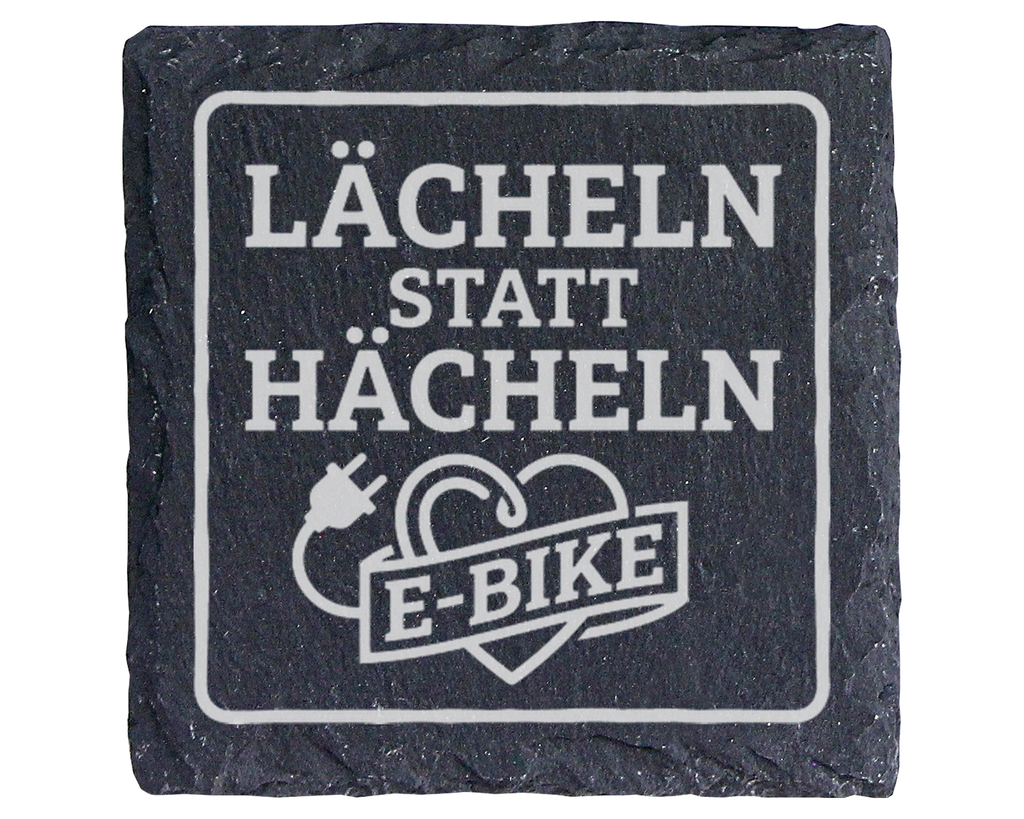 E-Bike Untersetzer Schiefertafel, Lächeln statt Hächeln Geschenk, Gesc – Bild 1