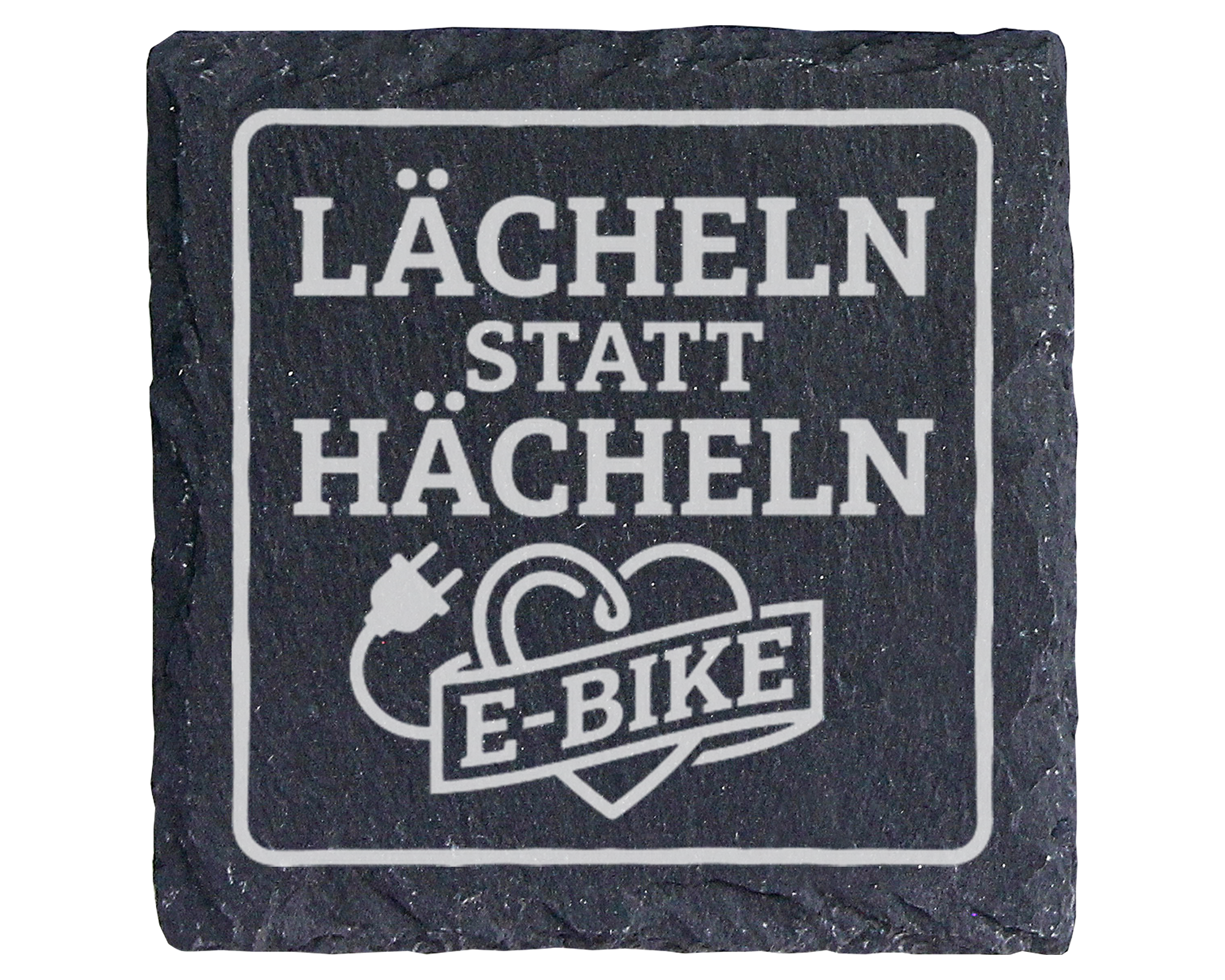 E-Bike Untersetzer Schiefertafel, Lächeln statt Hächeln Geschenk, Gesc – Bild 1