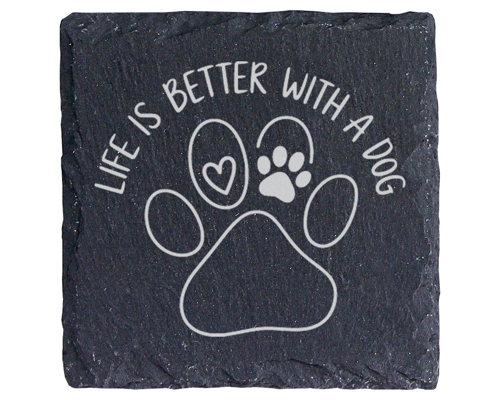 Schiefer Untersetzer Hundepfote Life Is Better With A Dog - Geschenk f – Bild 1