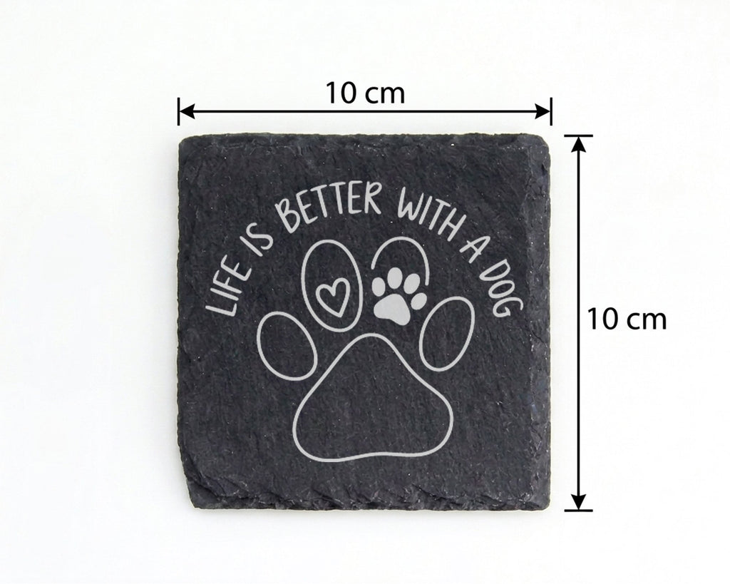 Schiefer Untersetzer Hundepfote Life Is Better With A Dog - Geschenk f – Bild 4