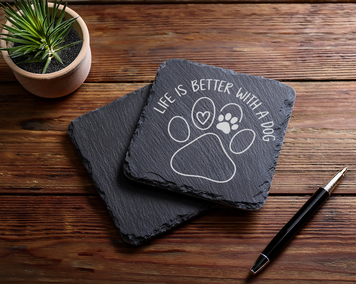 Schiefer Untersetzer Hundepfote Life Is Better With A Dog - Geschenk f – Bild 5