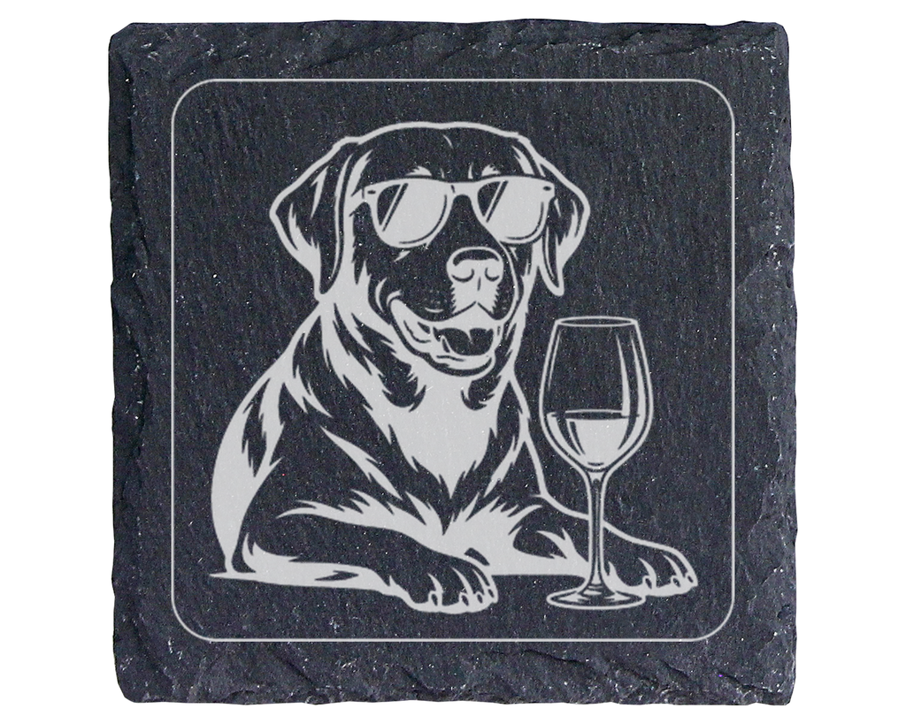 Hunde Untersetzer Schiefertafel, Weinliebhaber Geschenk, Hund mit Sonn – Bild 1