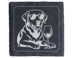 Hunde Untersetzer Schiefertafel, Weinliebhaber Geschenk, Hund mit Sonn – Bild 1