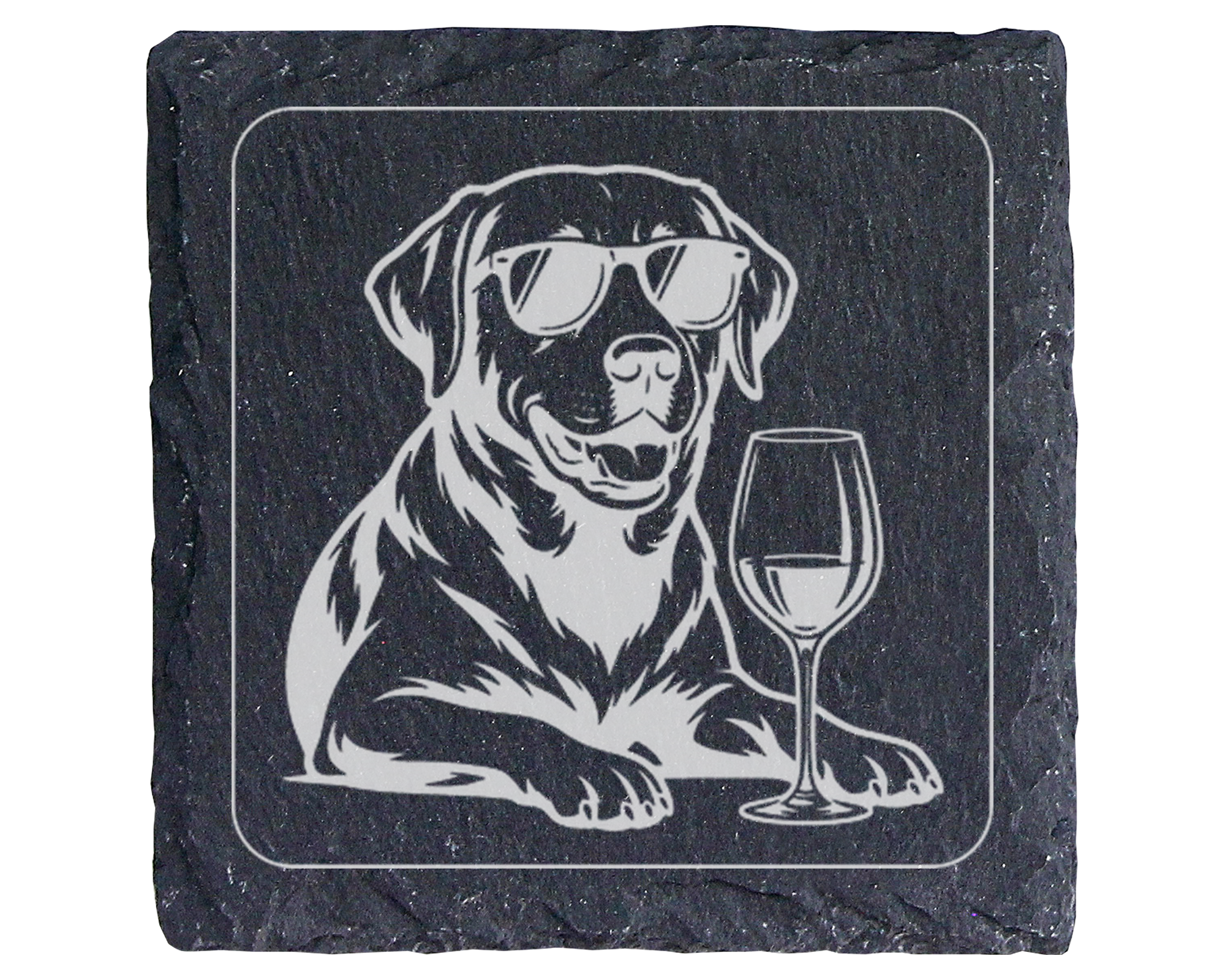 Hunde Untersetzer Schiefertafel, Weinliebhaber Geschenk, Hund mit Sonn – Bild 1