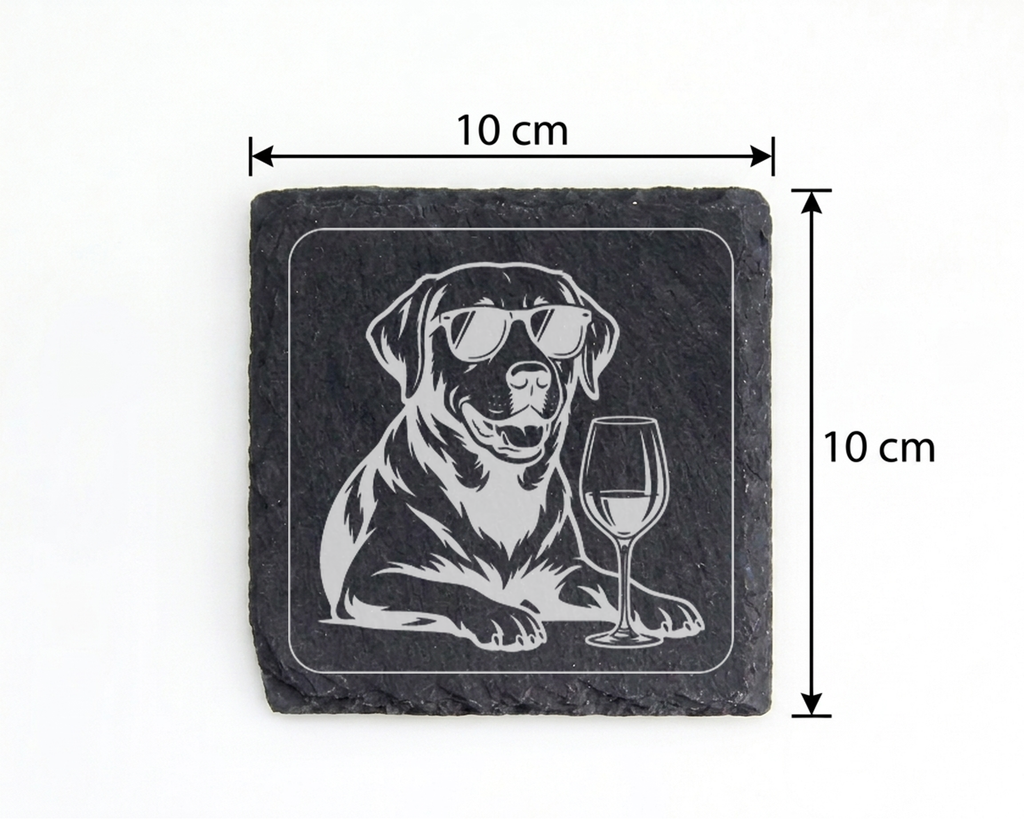 Hunde Untersetzer Schiefertafel, Weinliebhaber Geschenk, Hund mit Sonn – Bild 4