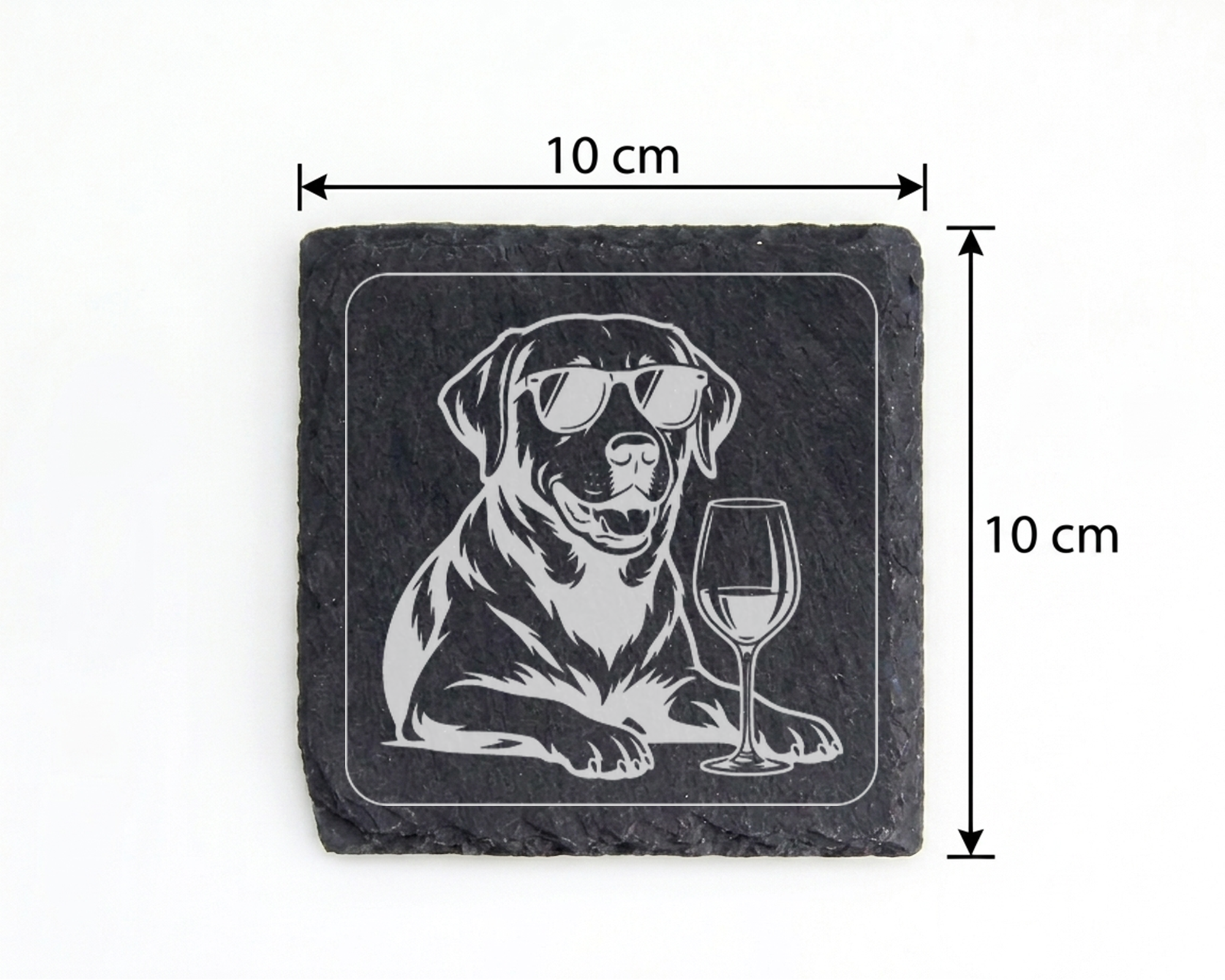 Hunde Untersetzer Schiefertafel, Weinliebhaber Geschenk, Hund mit Sonn – Bild 4