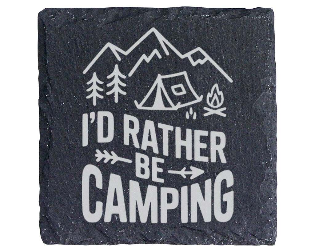 Schiefer Untersetzer Camping Spruch I'd Rather Be - Geschenk für Campe – Bild 1