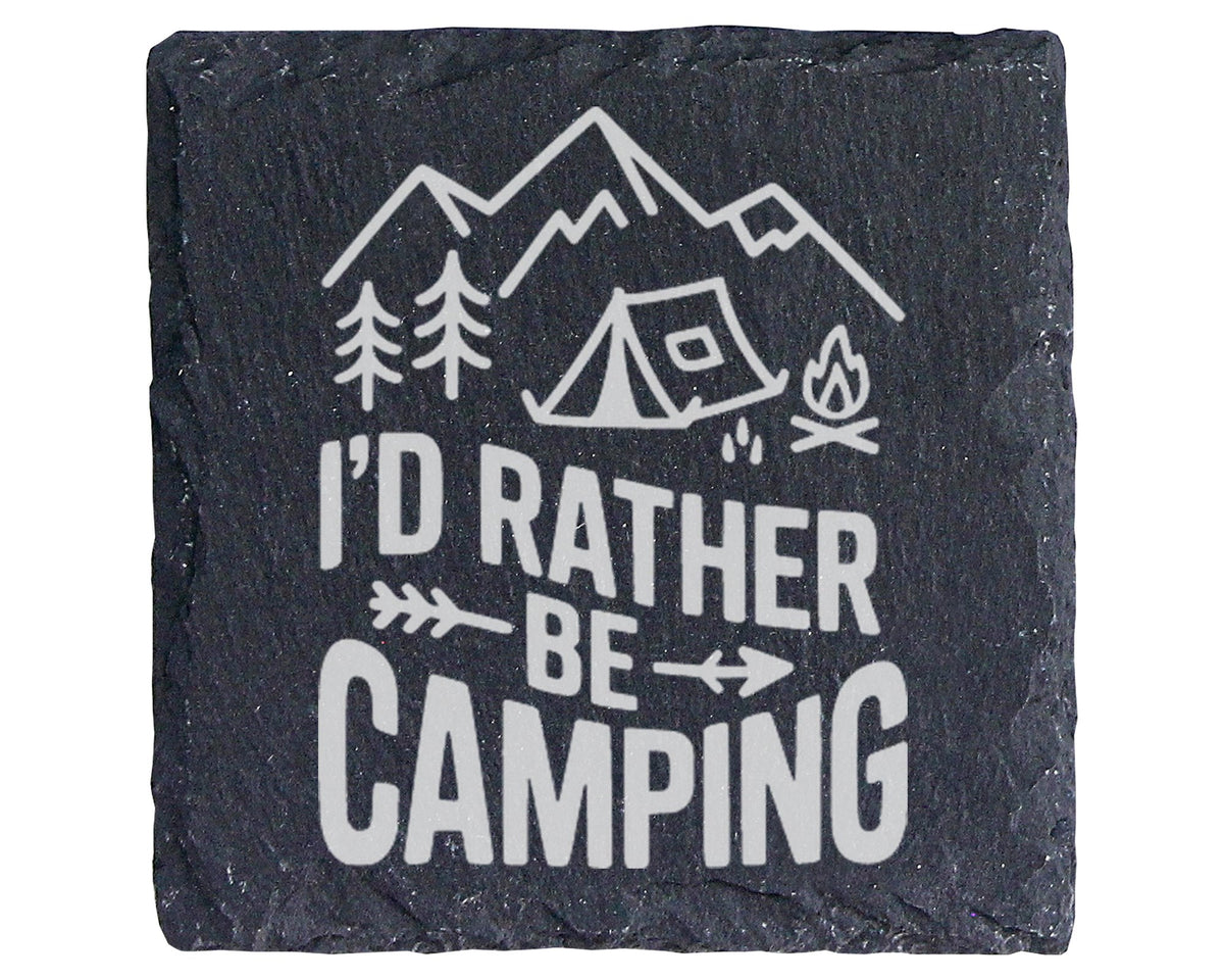 Schiefer Untersetzer Camping Spruch I'd Rather Be - Geschenk für Campe – Bild 1