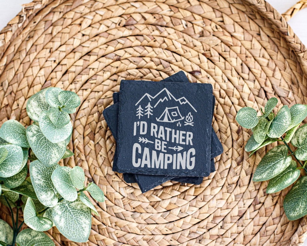 Schiefer Untersetzer Camping Spruch I'd Rather Be - Geschenk für Campe – Bild 3