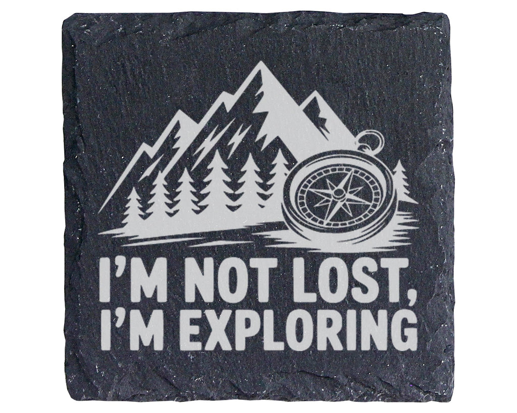 Schiefer Untersetzer Kompass Berge Not Lost Exploring - Geschenk für W – Bild 1