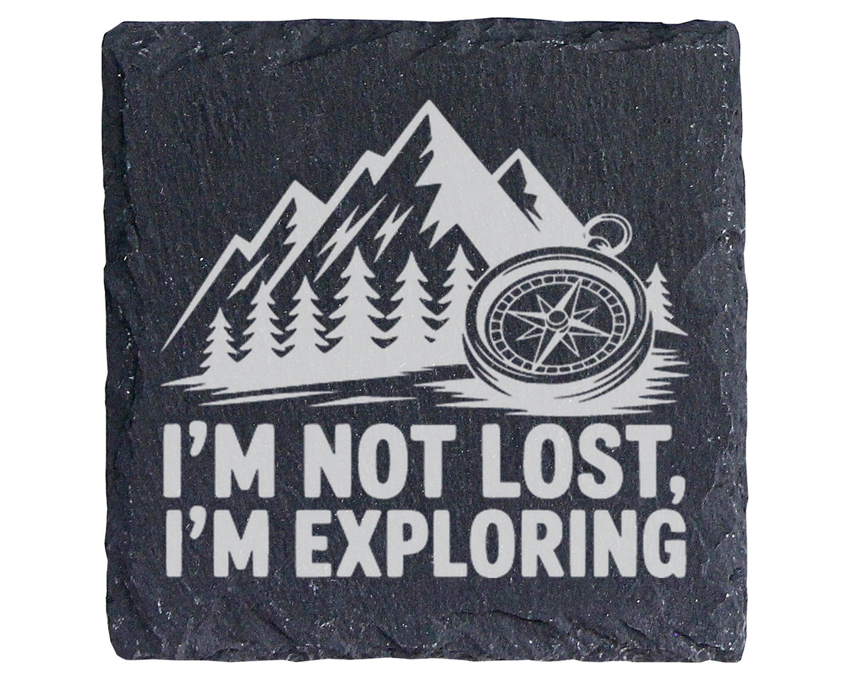 Schiefer Untersetzer Kompass Berge Not Lost Exploring - Geschenk für W – Bild 1