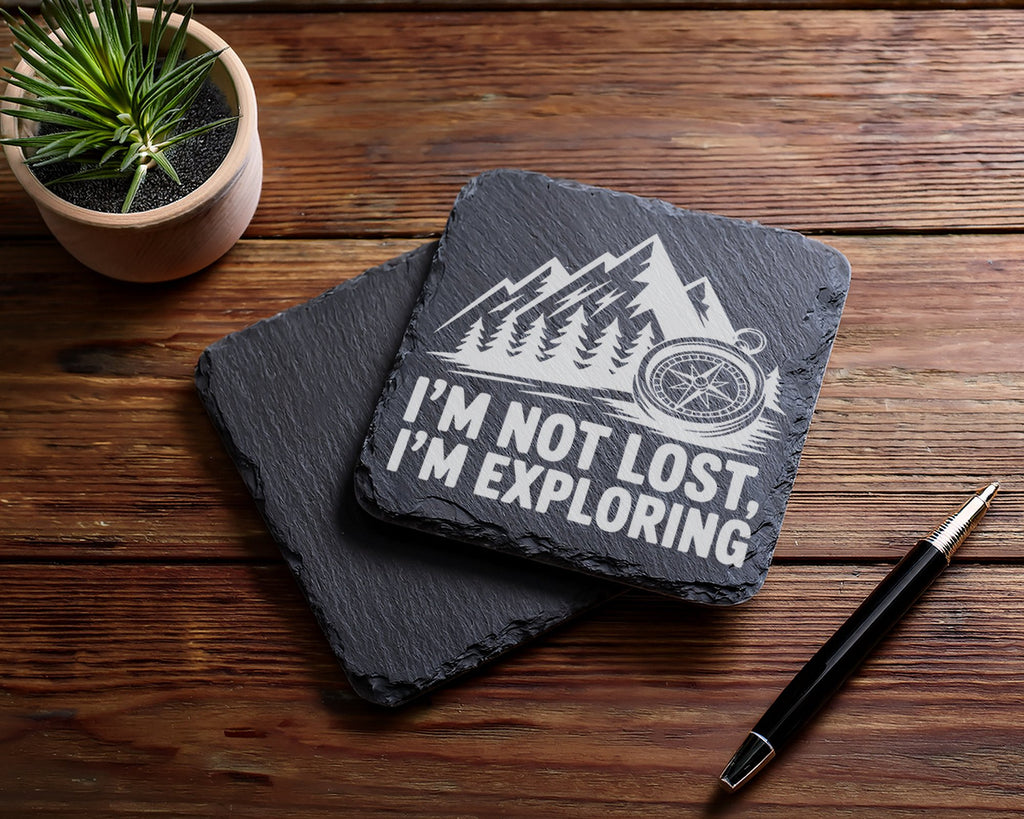 Schiefer Untersetzer Kompass Berge Not Lost Exploring - Geschenk für W – Bild 5