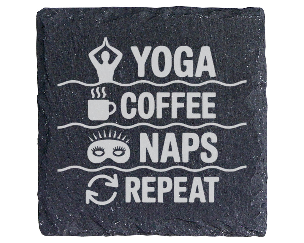 Schiefer Untersetzer Yoga Coffee Naps Repeat - Lustiges Geschenk für Y – Bild 1