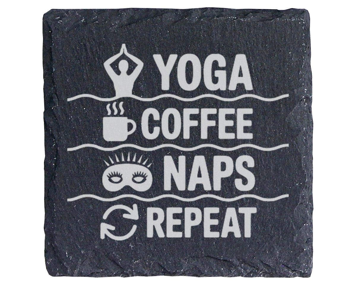 Schiefer Untersetzer Yoga Coffee Naps Repeat - Lustiges Geschenk für Y – Bild 1