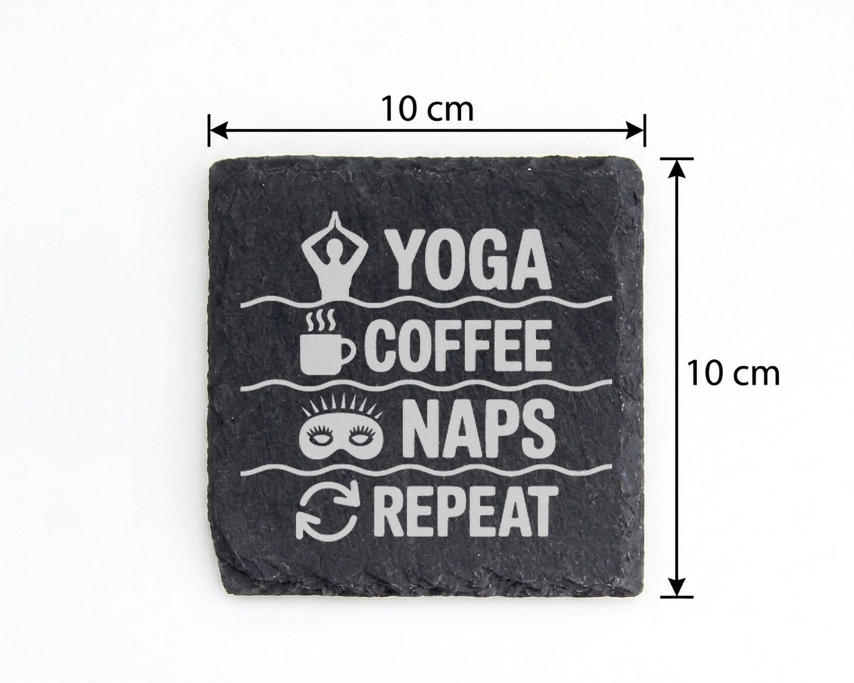 Schiefer Untersetzer Yoga Coffee Naps Repeat - Lustiges Geschenk für Y – Bild 4