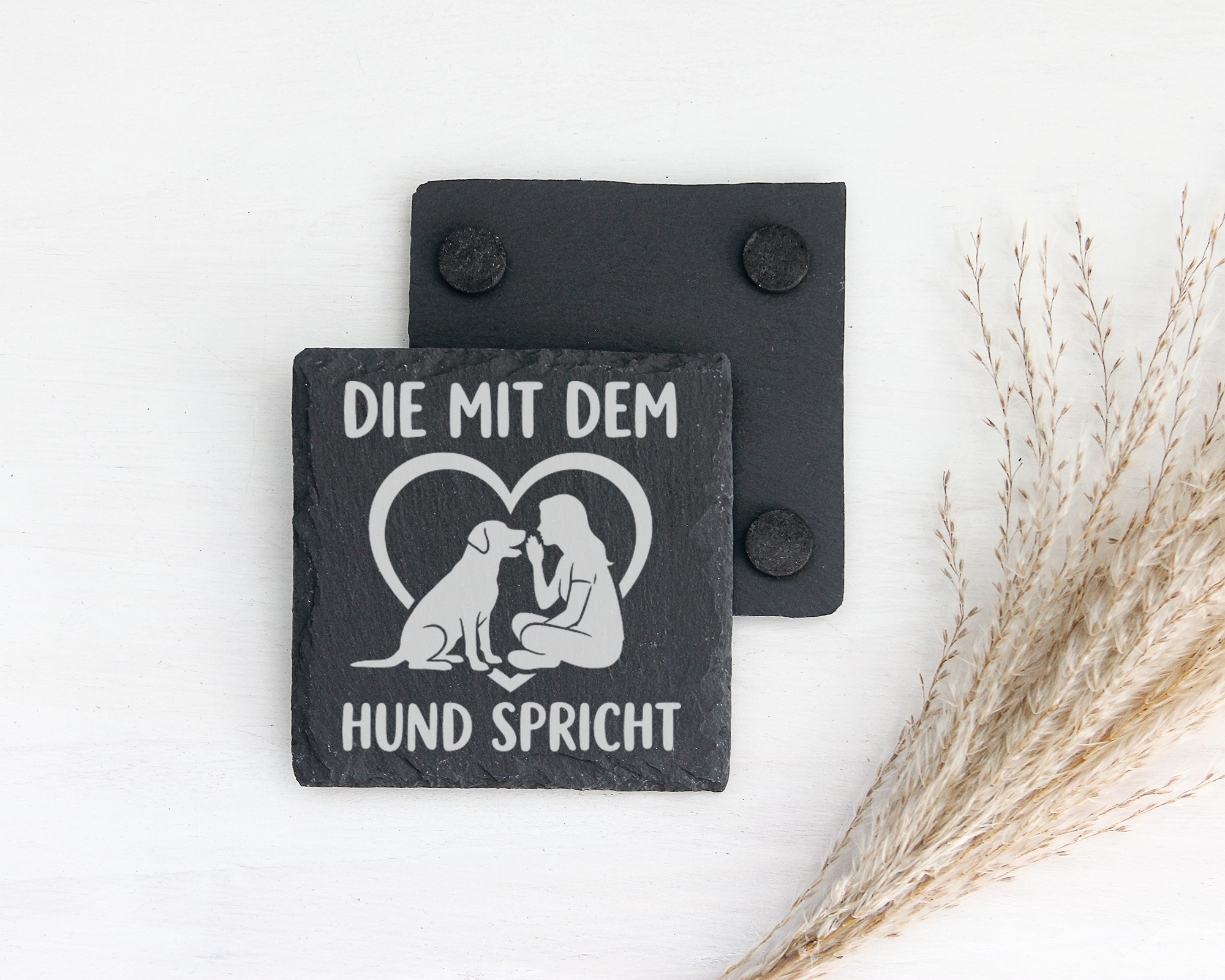 Hunde Untersetzer Schiefertafel, Die mit dem Hund spricht Geschenk, Ge – Bild 2