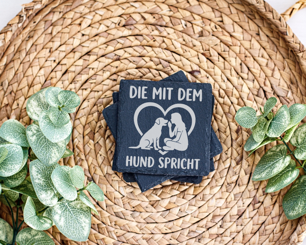 Hunde Untersetzer Schiefertafel, Die mit dem Hund spricht Geschenk, Ge – Bild 3