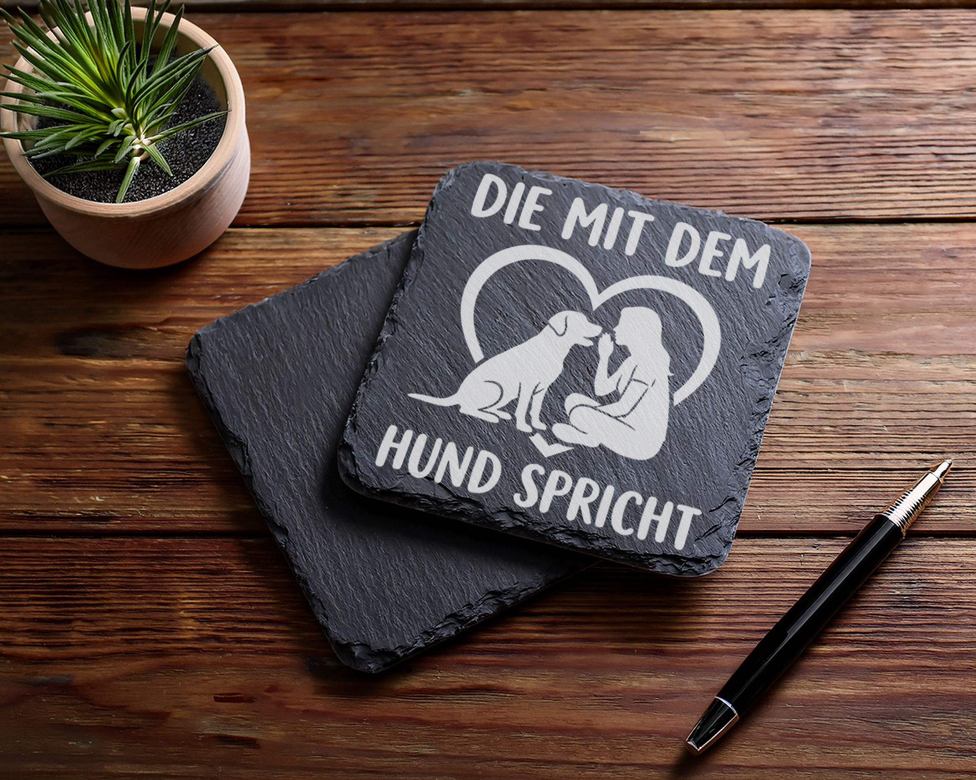 Hunde Untersetzer Schiefertafel, Die mit dem Hund spricht Geschenk, Ge – Bild 5