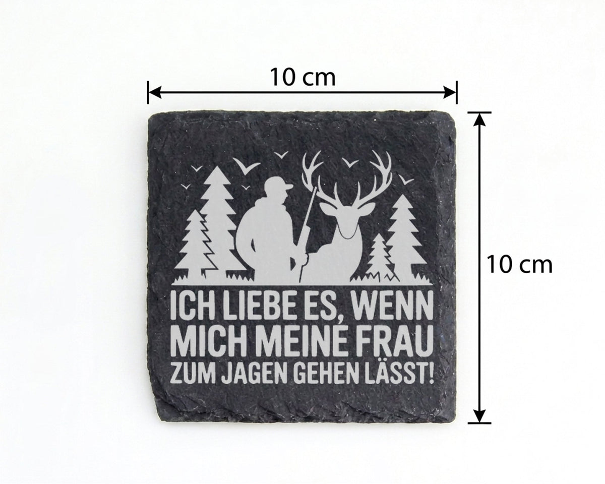 Schiefer Untersetzer Jäger Hirsch Wald Spruch Frau Lässt Mich Jagen -  – Bild 4