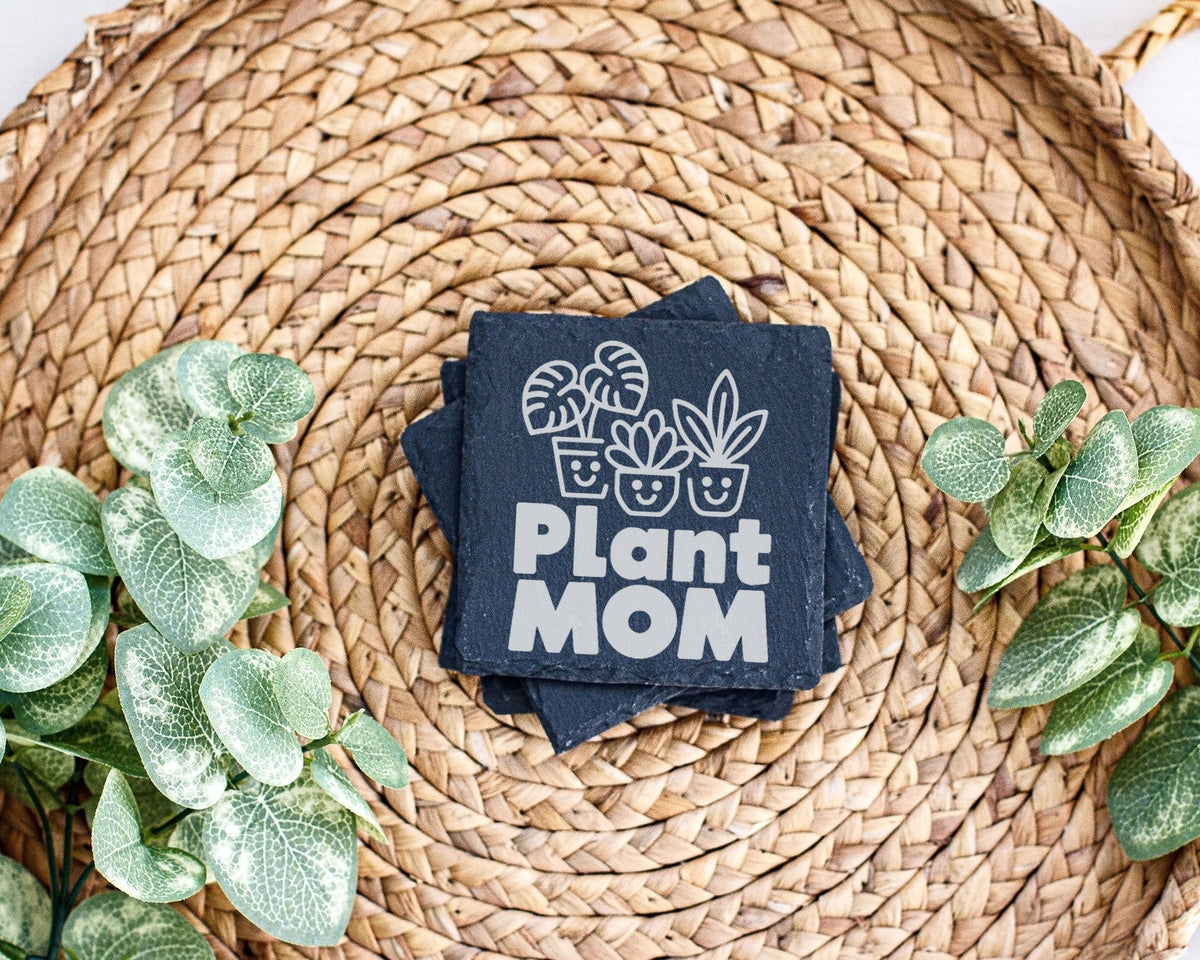 Schiefer Untersetzer Plant Mom - Geschenk für Pflanzen Mama - Süßes Zi – Bild 3