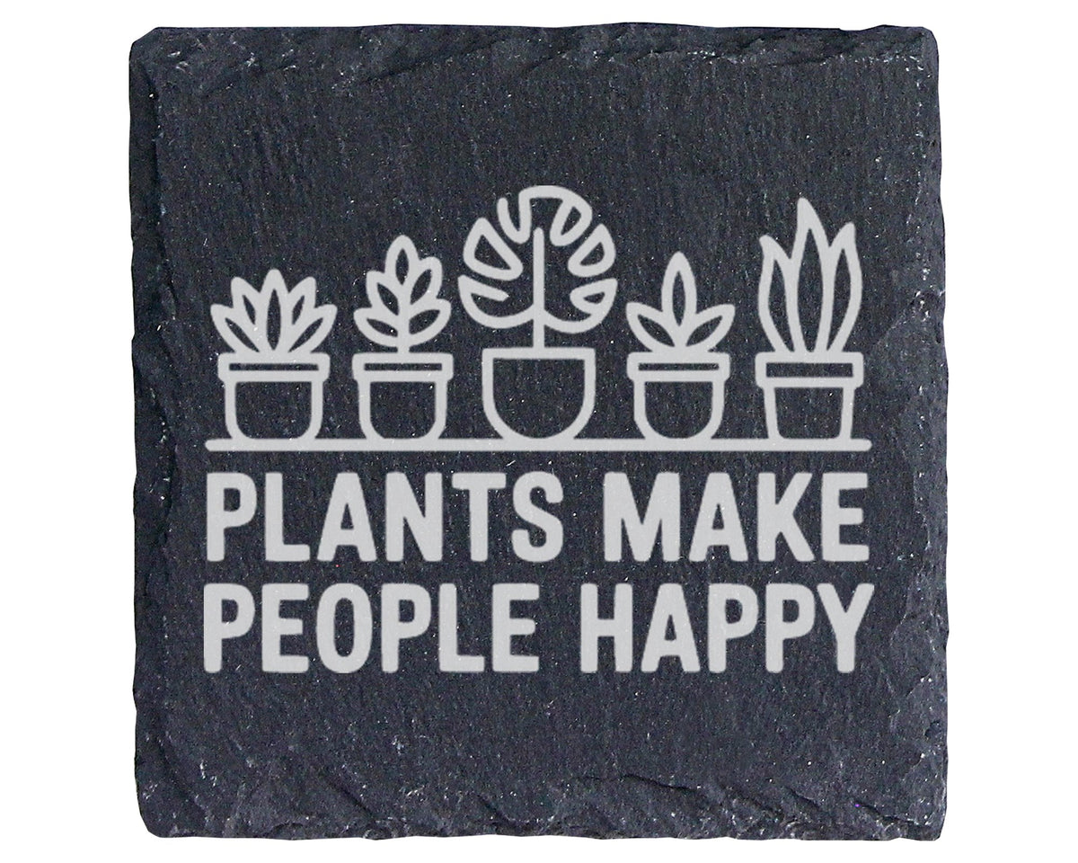 Schiefer Untersetzer Pflanzen Plants Make People Happy Spruch - Gesche – Bild 1