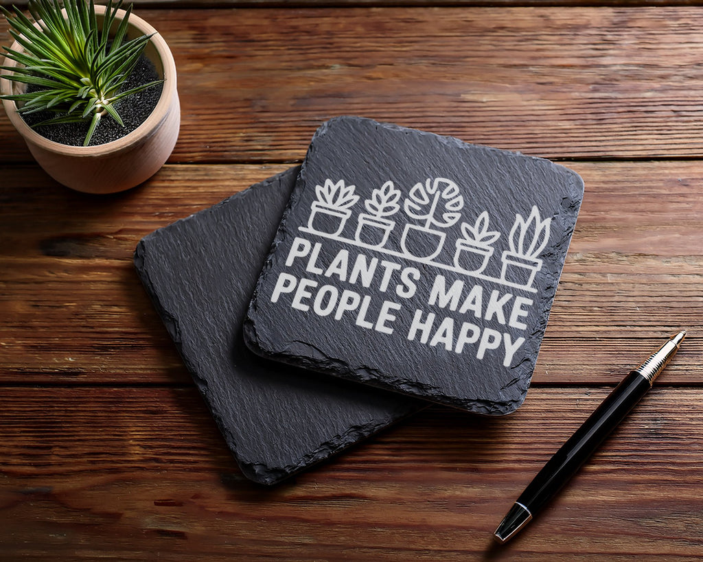 Schiefer Untersetzer Pflanzen Plants Make People Happy Spruch - Gesche – Bild 5