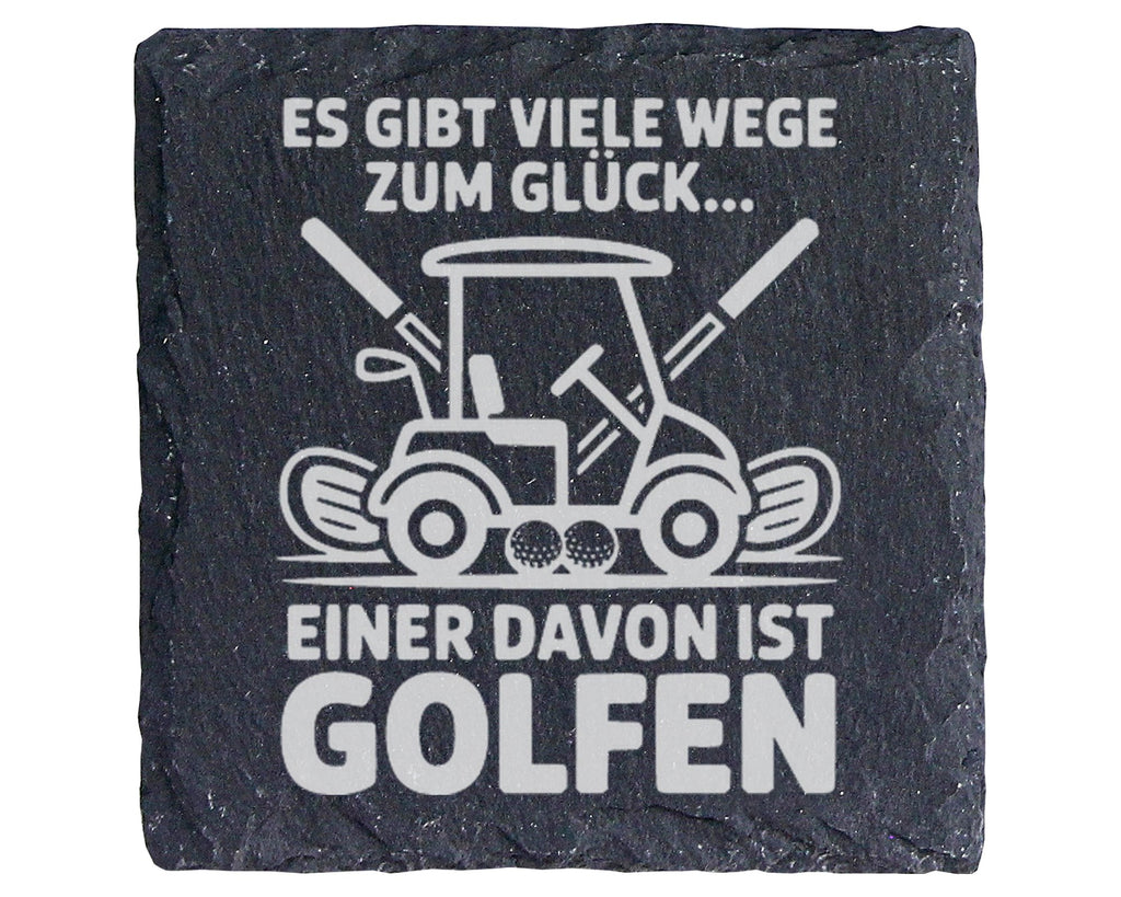 Schiefer Untersetzer Golfcart Wege Zum Glück Golfen - Lustiges Geschen – Bild 1