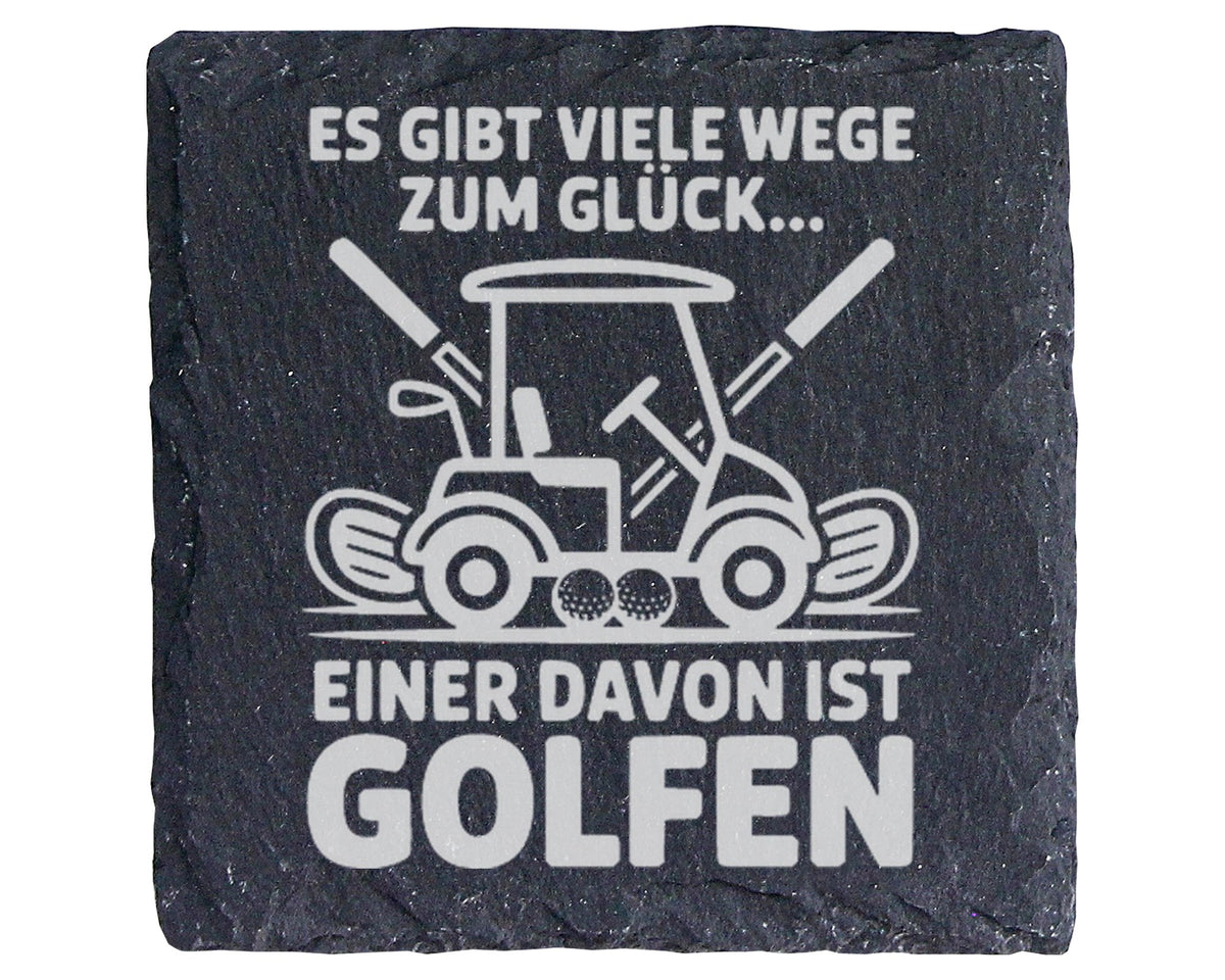 Schiefer Untersetzer Golfcart Wege Zum Glück Golfen - Lustiges Geschen – Bild 1