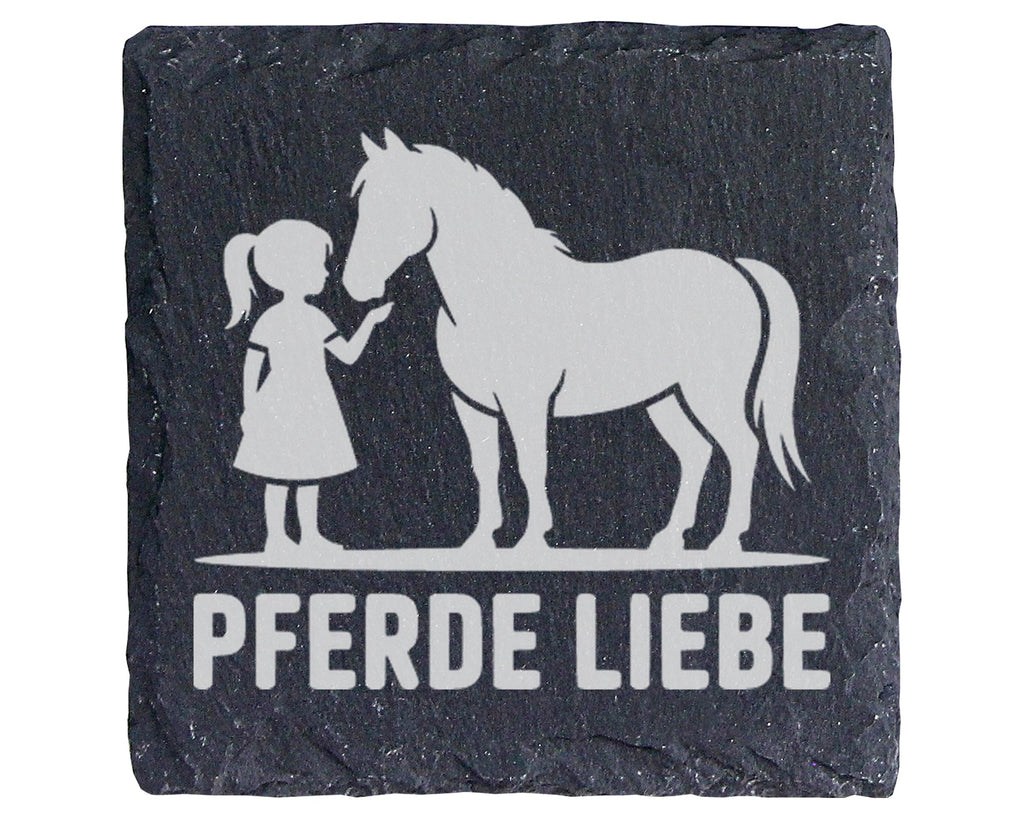Schiefer Untersetzer Pferde Liebe Mädchen Mit Reitpferd - Geschenk Fue – Bild 1