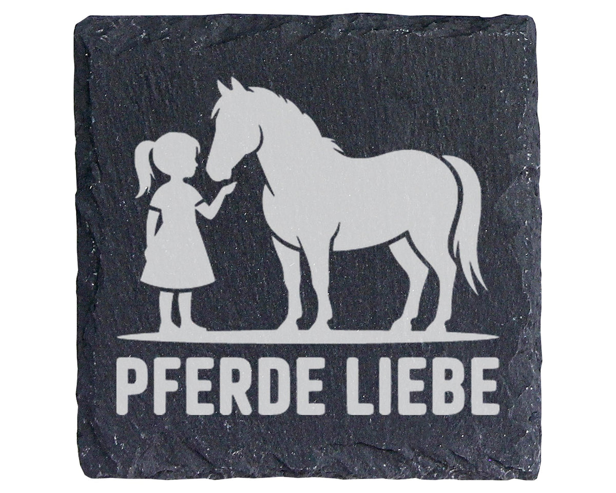 Schiefer Untersetzer Pferde Liebe Mädchen Mit Reitpferd - Geschenk Fue – Bild 1
