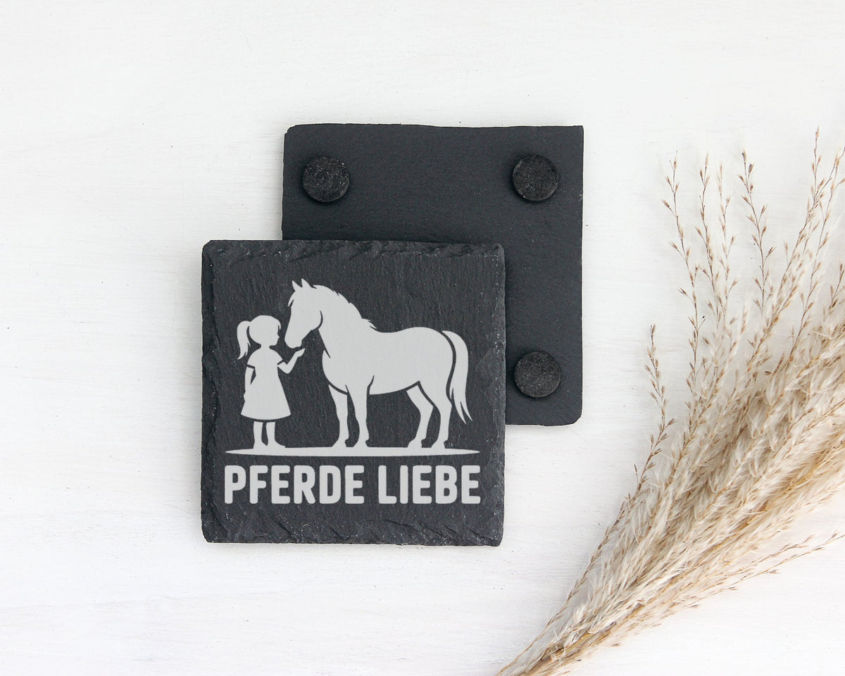 Schiefer Untersetzer Pferde Liebe Mädchen Mit Reitpferd - Geschenk Fue – Bild 2