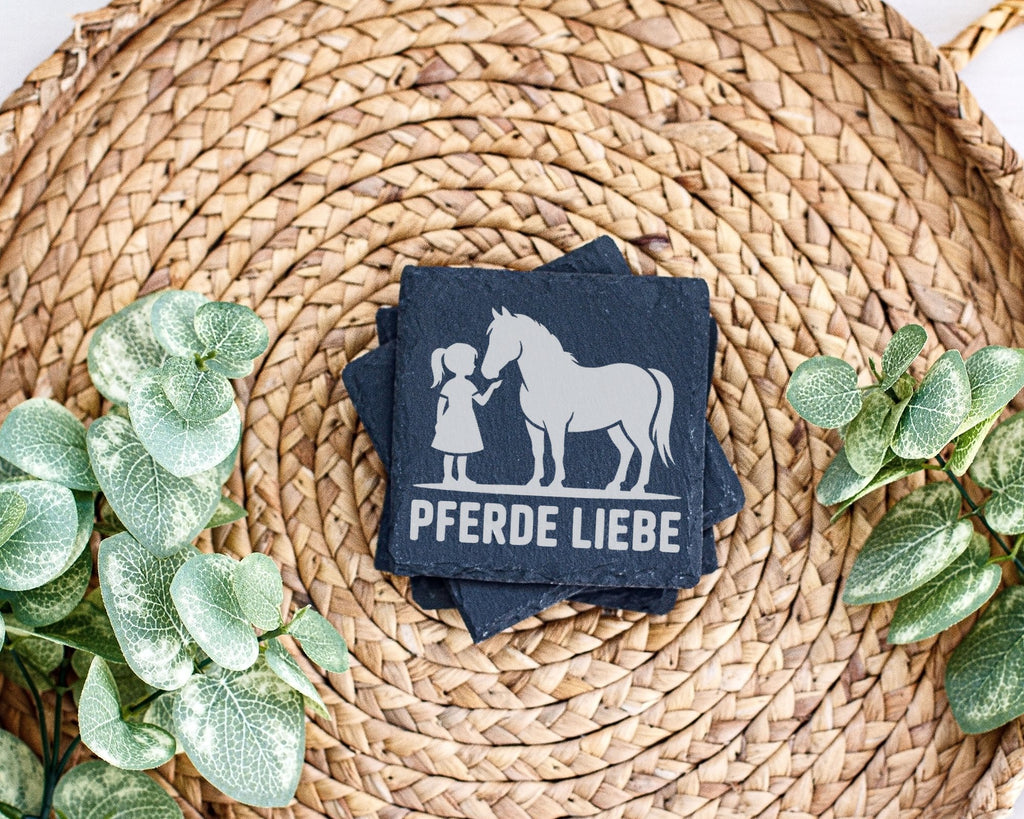 Schiefer Untersetzer Pferde Liebe Mädchen Mit Reitpferd - Geschenk Fue – Bild 3