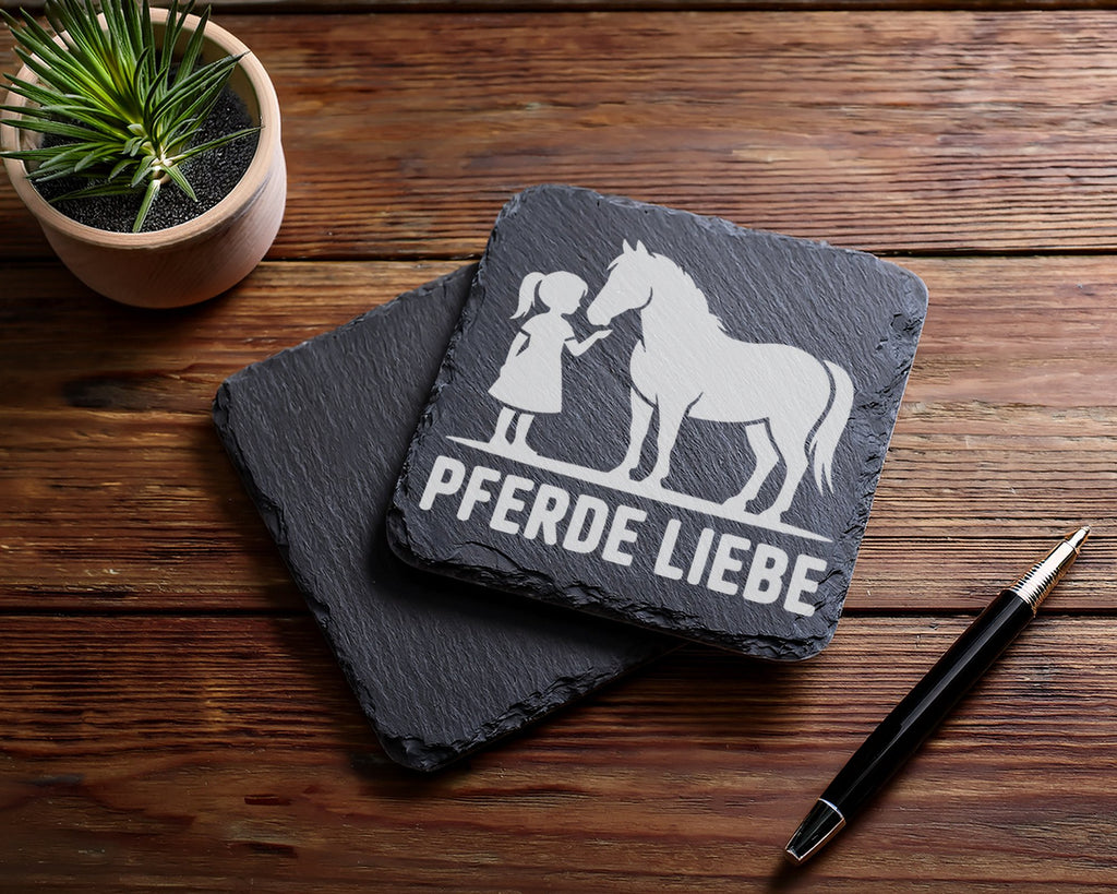 Schiefer Untersetzer Pferde Liebe Mädchen Mit Reitpferd - Geschenk Fue – Bild 5