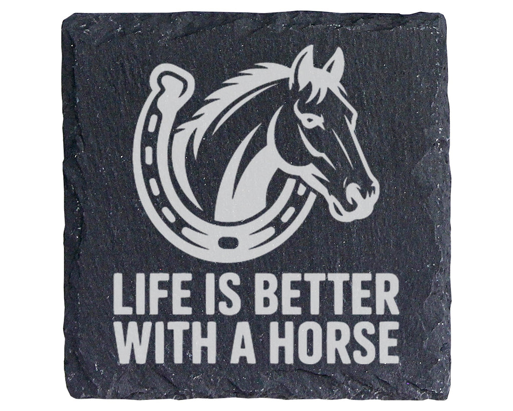 Schiefer Untersetzer Pferd Hufeisen Life Is Better With A Horse - Gesc – Bild 1