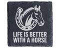 Schiefer Untersetzer Pferd Hufeisen Life Is Better With A Horse - Gesc – Bild 1