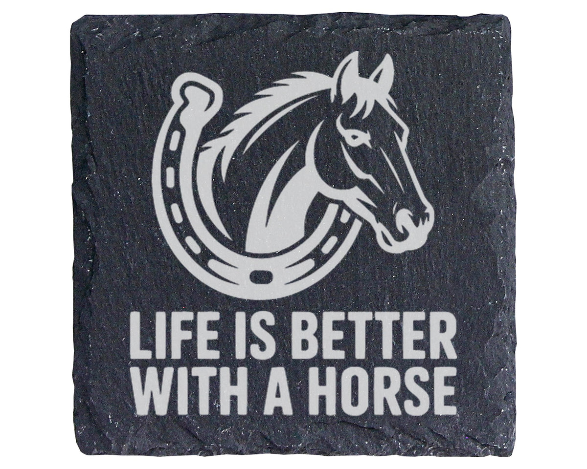 Schiefer Untersetzer Pferd Hufeisen Life Is Better With A Horse - Gesc – Bild 1