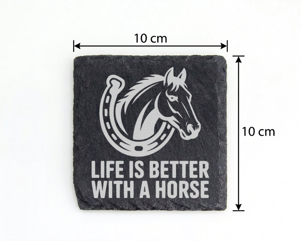 Schiefer Untersetzer Pferd Hufeisen Life Is Better With A Horse - Gesc – Bild 4