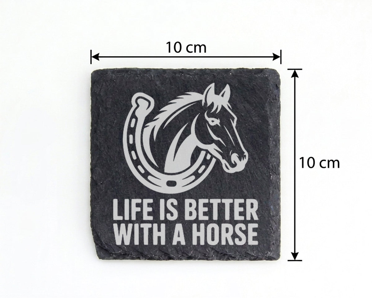 Schiefer Untersetzer Pferd Hufeisen Life Is Better With A Horse - Gesc – Bild 4